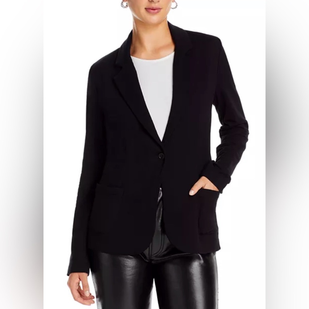 New Majestic Filatures Black French Terry Fleece One-Button Blazer, size 3, $270